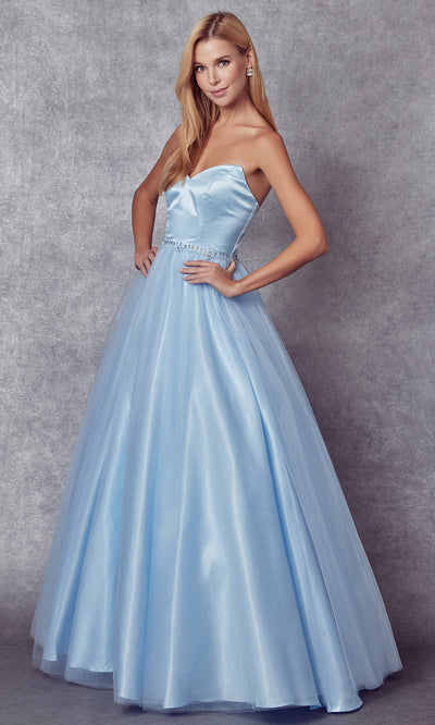 Juliet Dresses 265 - Beaded Waist A-Line Evening Gown Prom Dresses