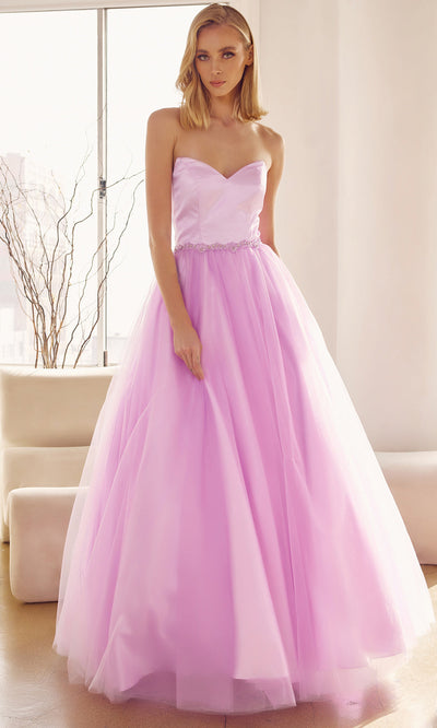 Juliet Dresses 265 - Beaded Waist A-Line Evening Gown Prom Dresses