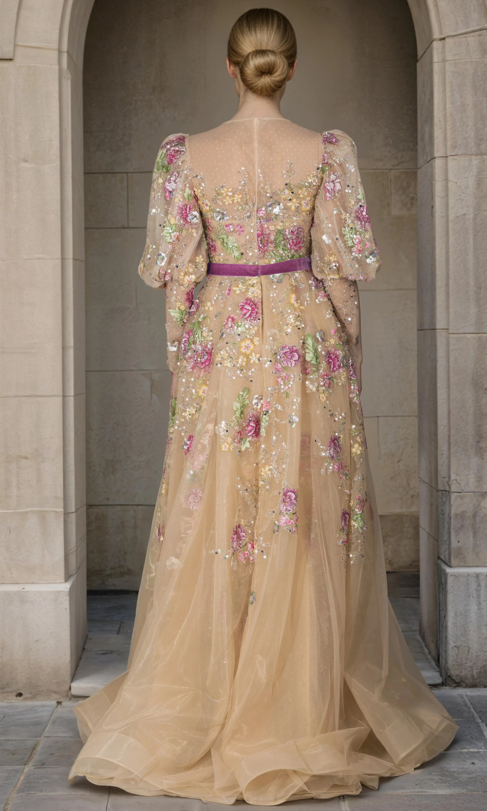 Janique 268003 - Sheer Overskirt Floral A?Line Gown Formal Gowns