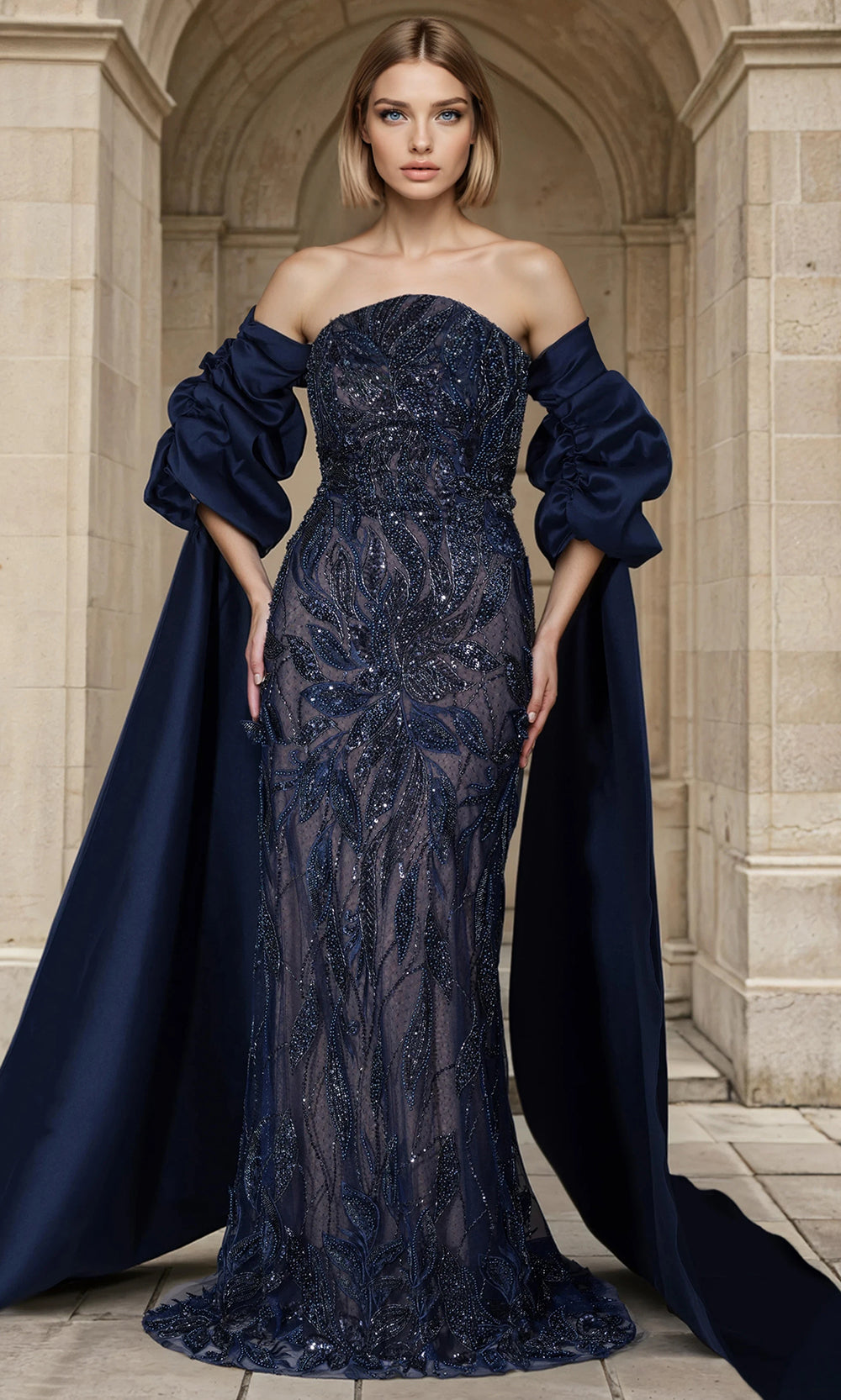 Janique 268005 - Detachable Cape Ornate Mermaid Dress Mother of the Bride Dresses