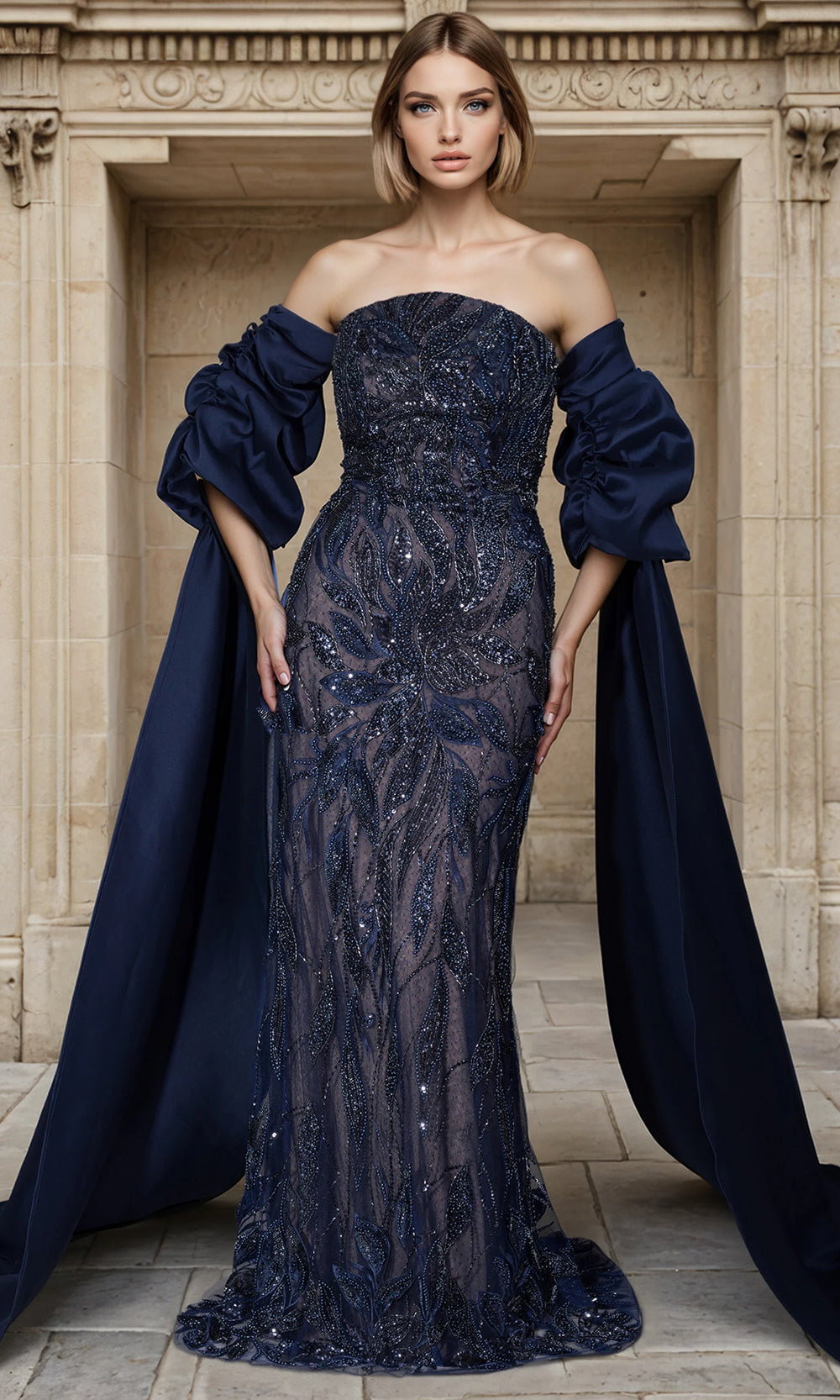 Janique 268005 - Detachable Cape Ornate Mermaid Dress Mother of the Bride Dresses