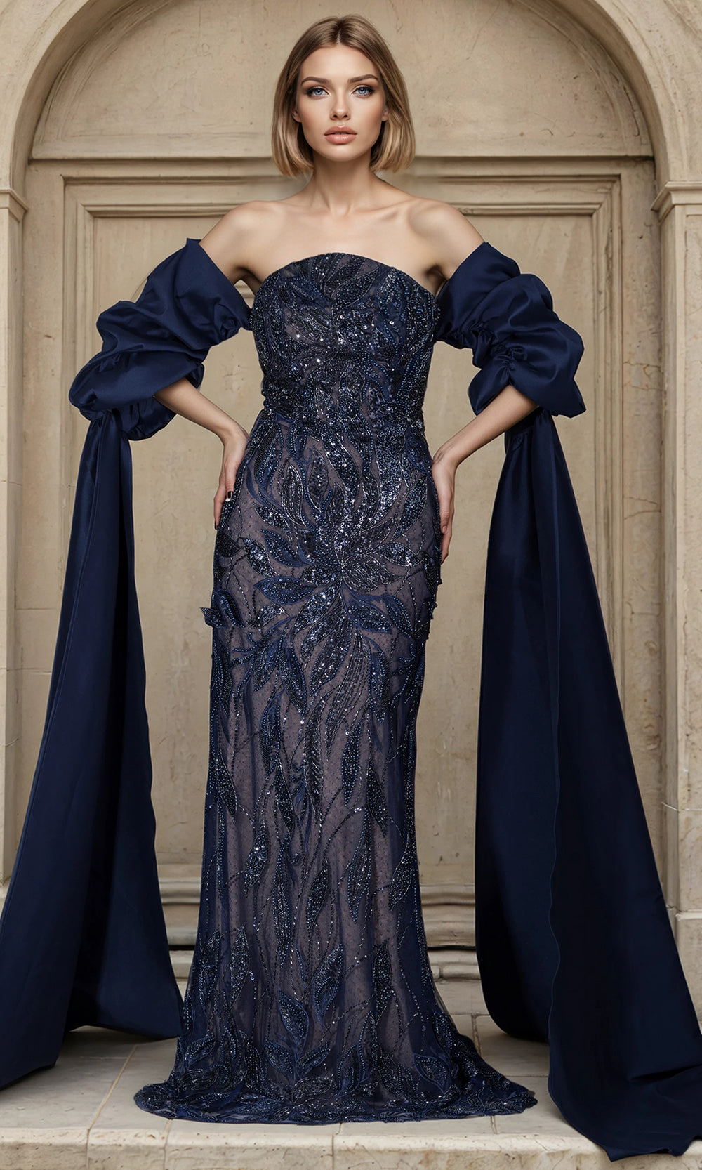 Janique 268005 - Detachable Cape Ornate Mermaid Dress Mother of the Bride Dresses