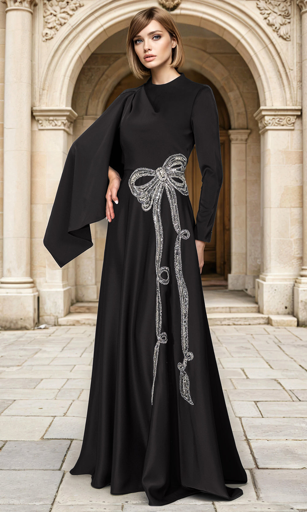 Janique 268009 - Embellished Cape?Sleeve A?Line Gown Mother of the Bride Dresses