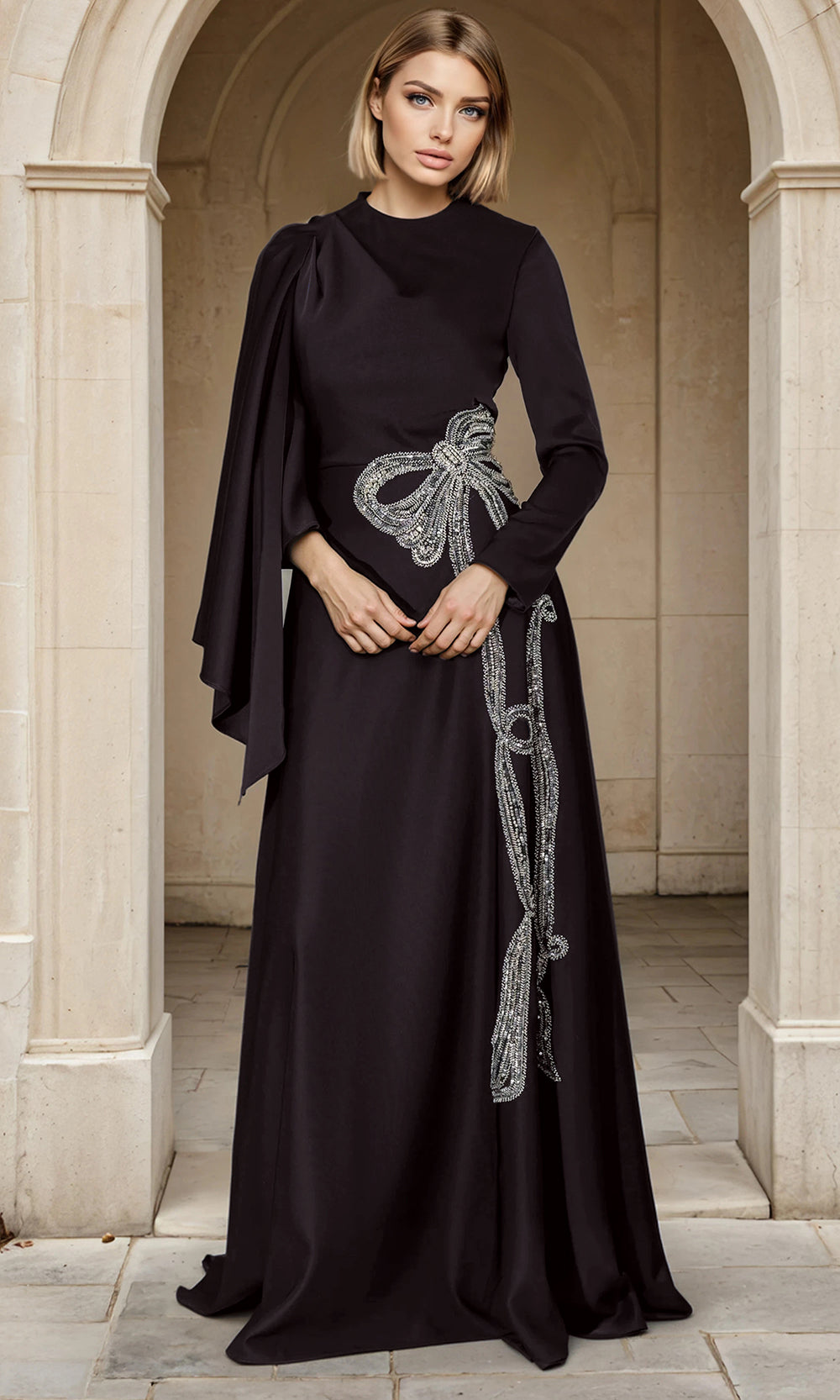 Janique 268009 - Embellished Cape?Sleeve A?Line Gown Mother of the Bride Dresses
