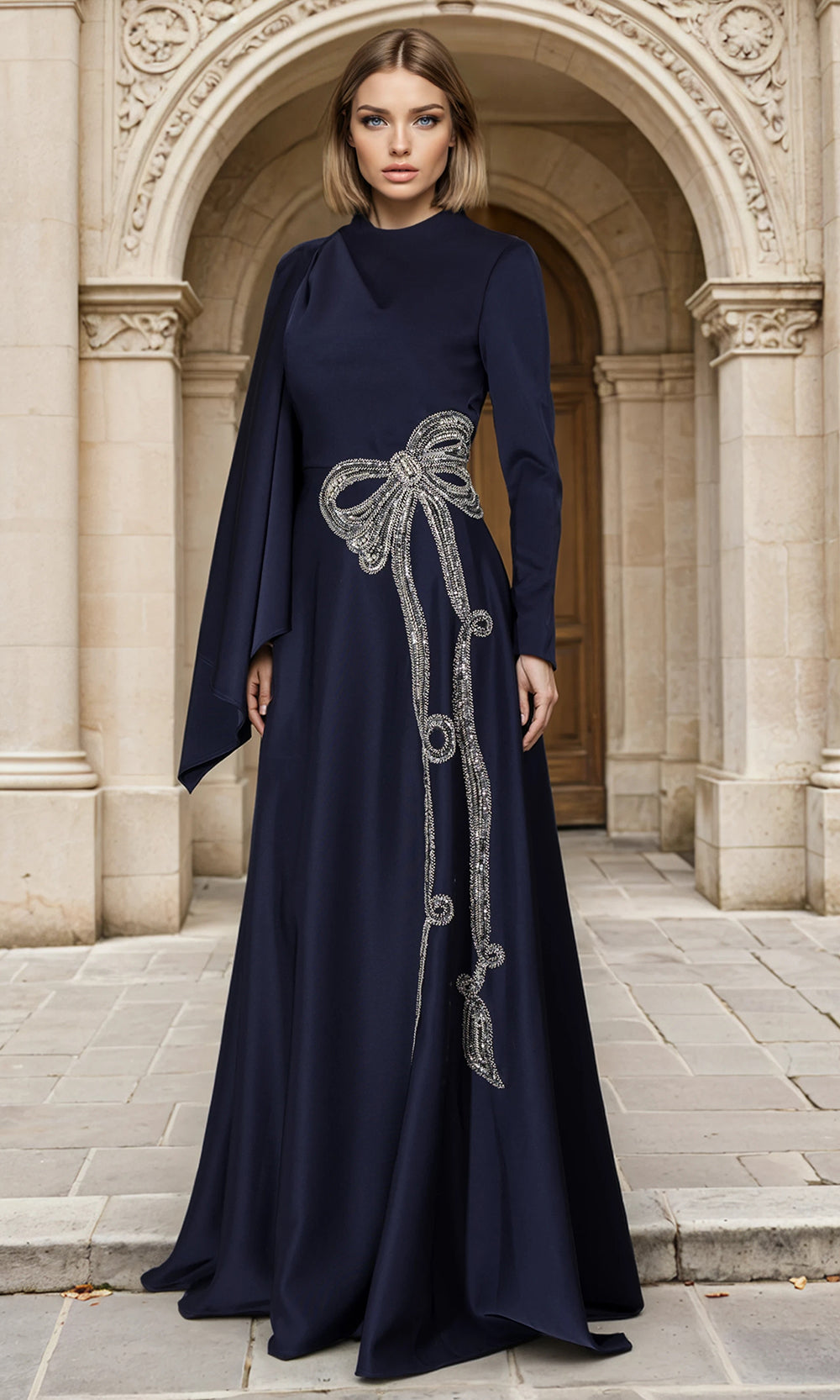 Janique 268009 - Embellished Cape?Sleeve A?Line Gown Mother of the Bride Dresses