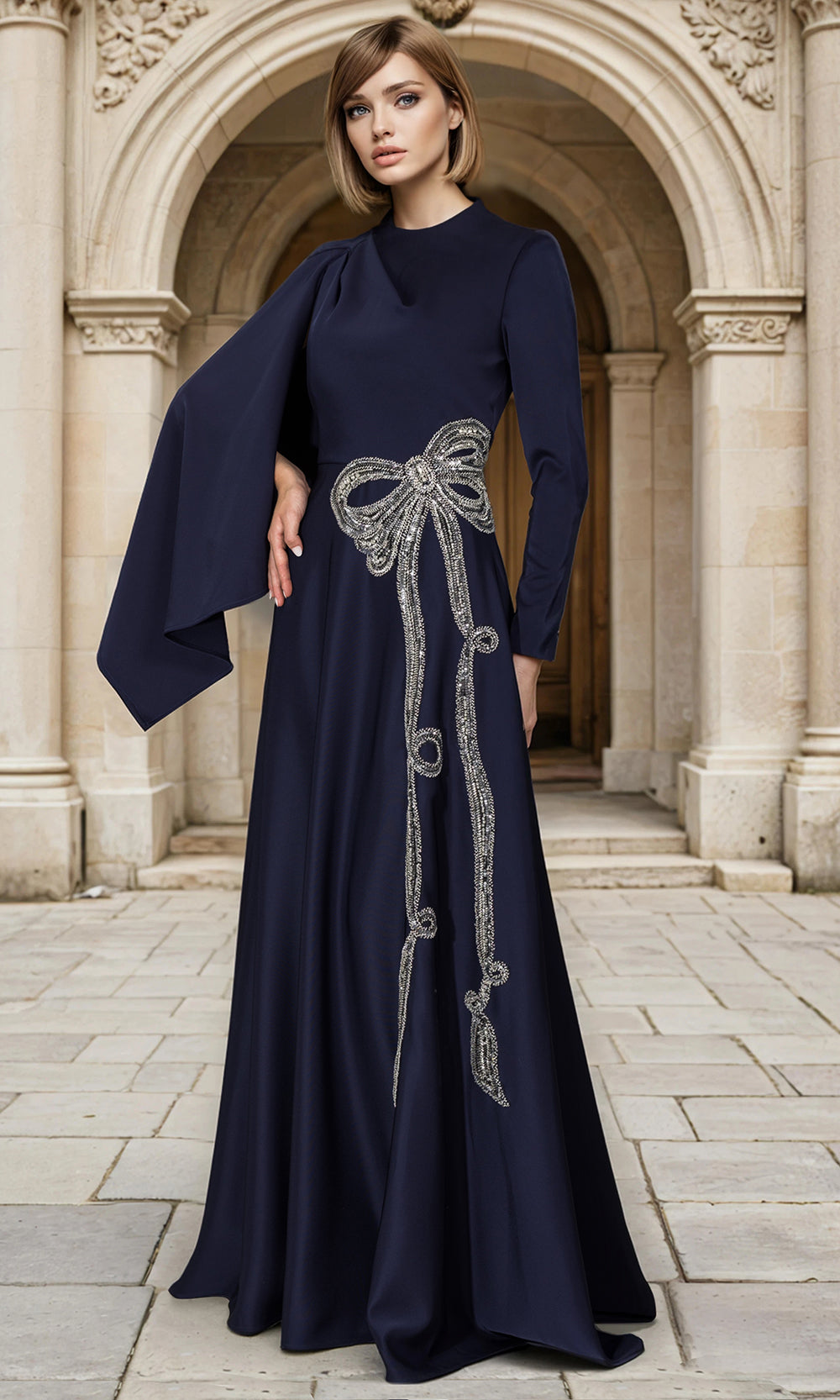 Janique 268009 - Embellished Cape?Sleeve A?Line Gown Mother of the Bride Dresses