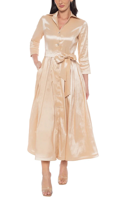 Marina 268350 - Button Front Midi Dress with Tie Belt Wedding Guest