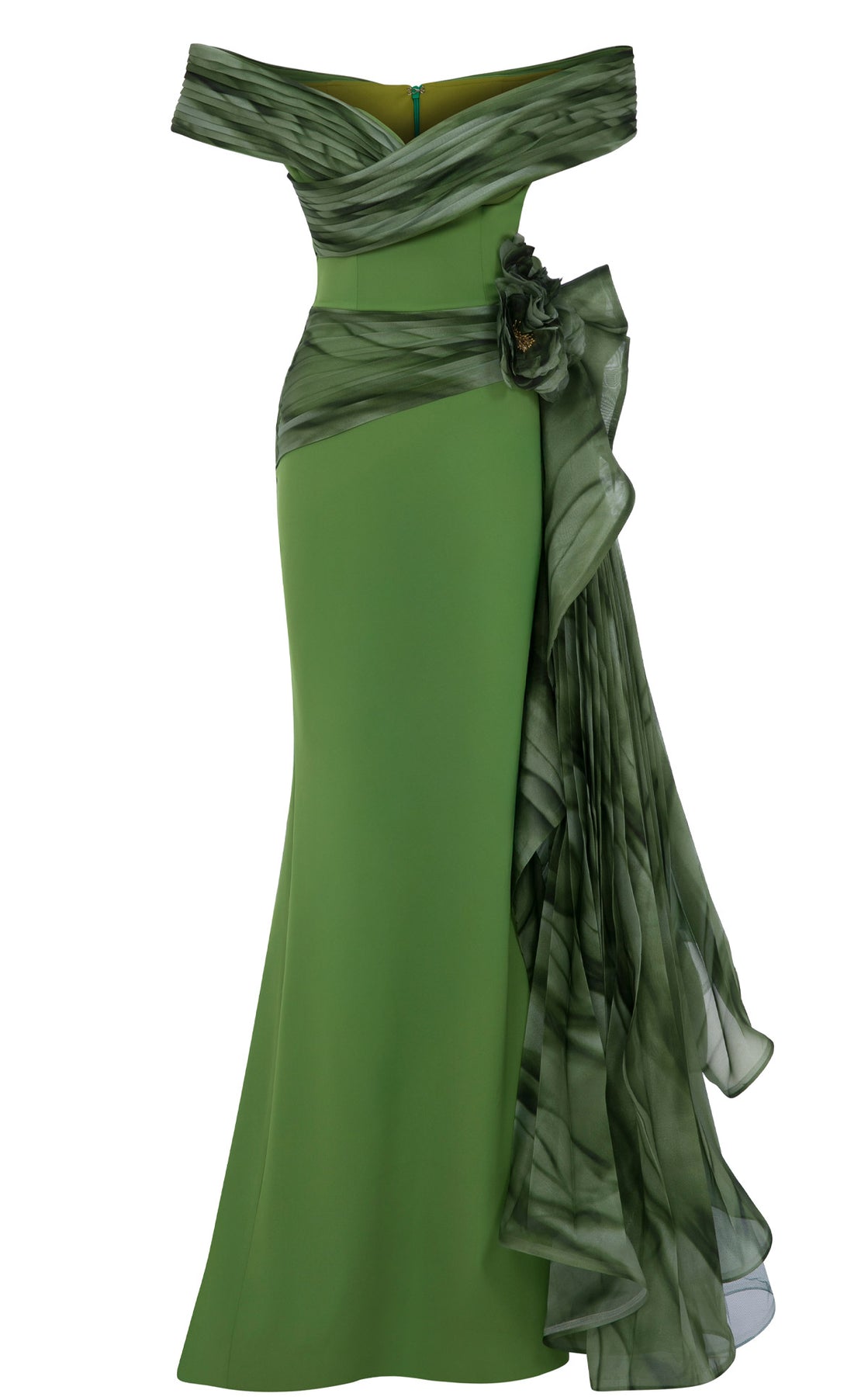MNM COUTURE 2692A - Floral Print Side Overskirt Evening Gown