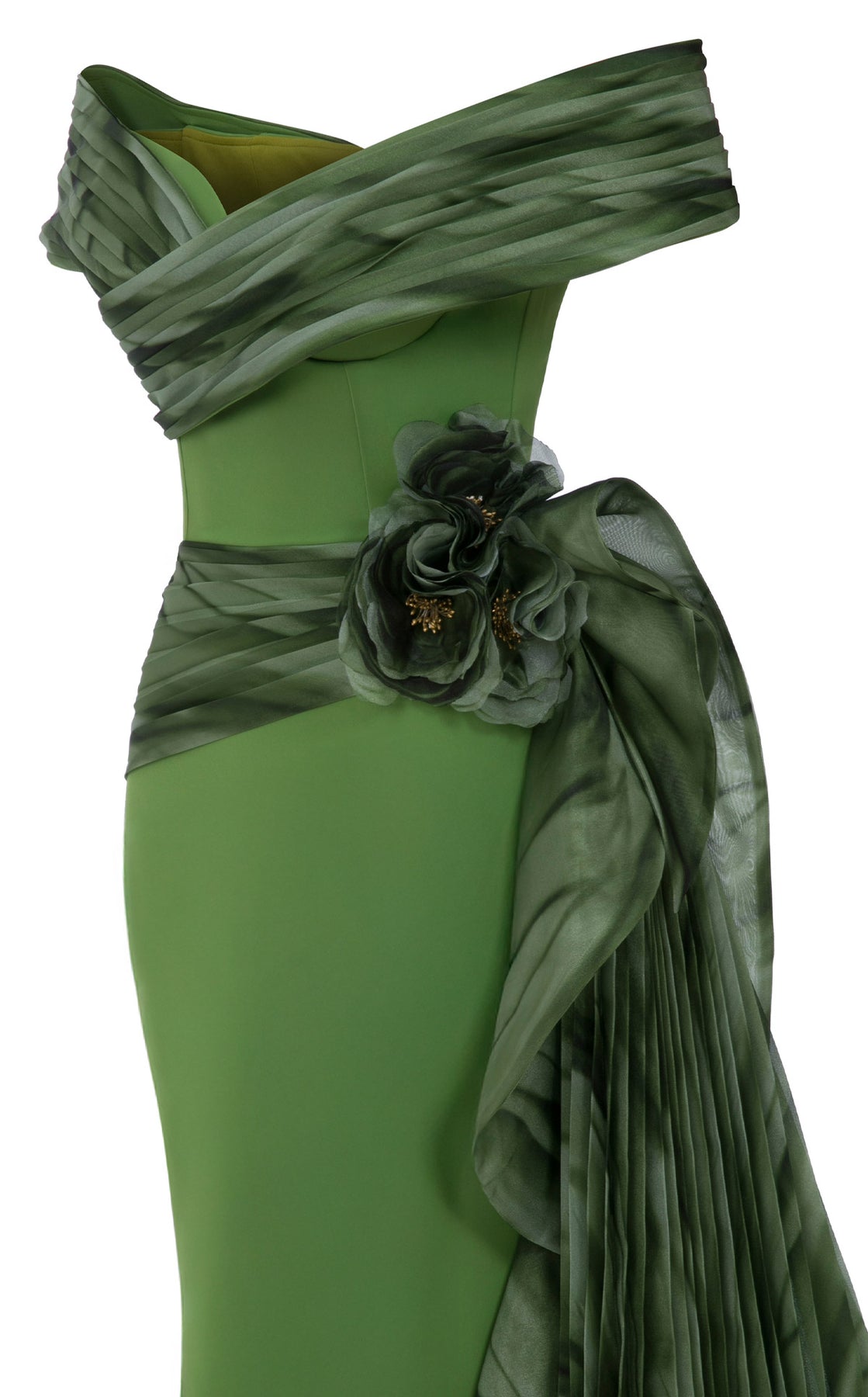 MNM COUTURE 2692A - Floral Print Side Overskirt Evening Gown
