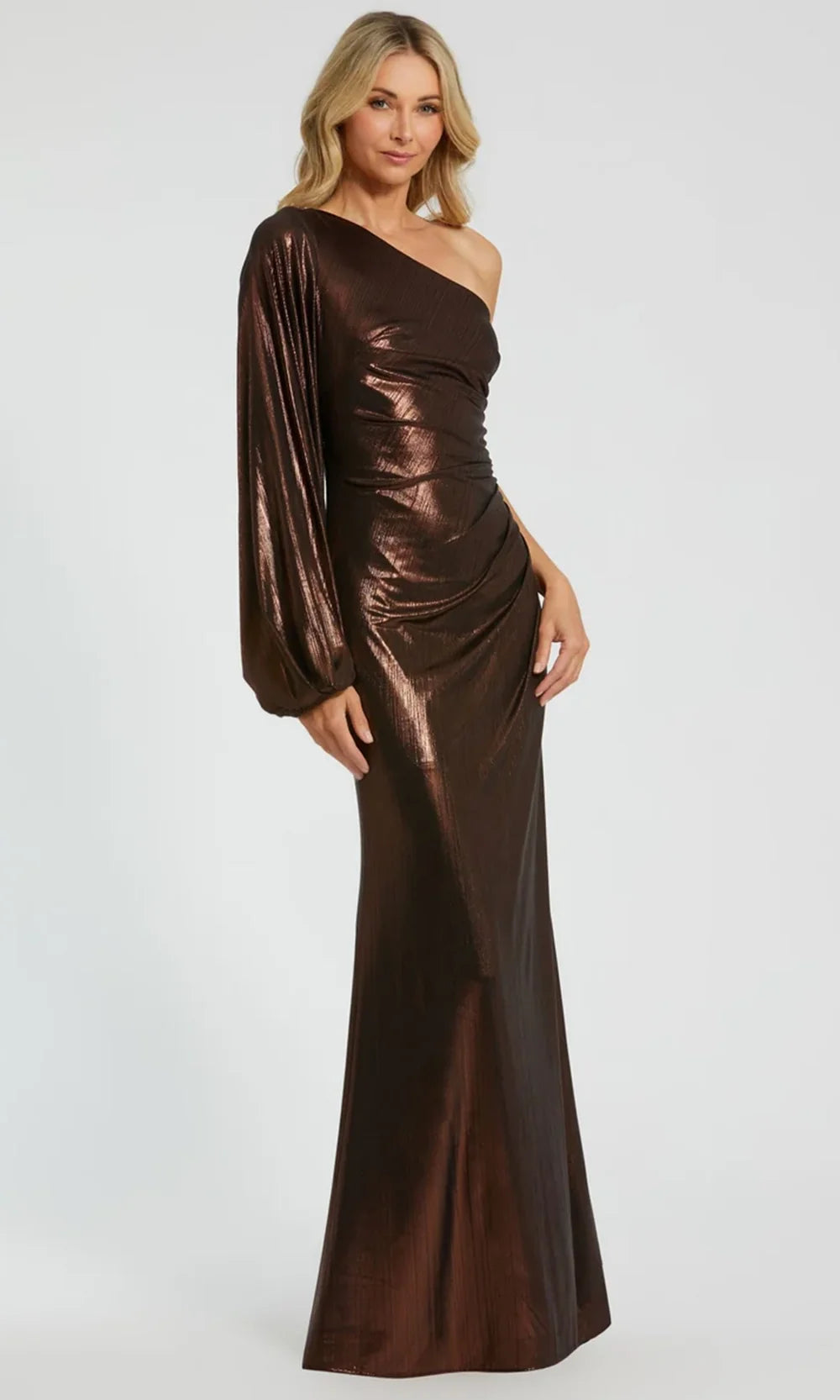 Ieena Duggal 27158 - Asymmetric Metallic Jersey Long Prom Gown