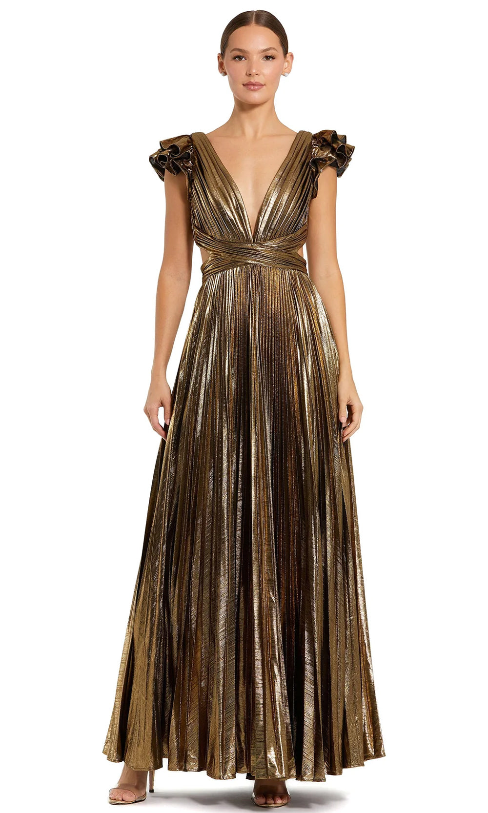 Ieena Duggal 27166 - Metallic Pleated Dress Special Occasion Dresses 0 /Antique Gold