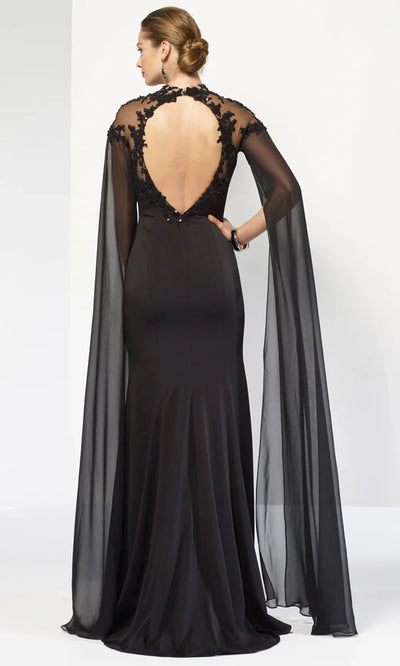 Alyce Paris 27173 - High Neck Crepe Dress with Cape Sleeves