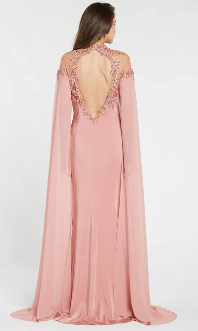 Alyce Paris 27173 - High Neck Crepe Dress with Cape Sleeves
