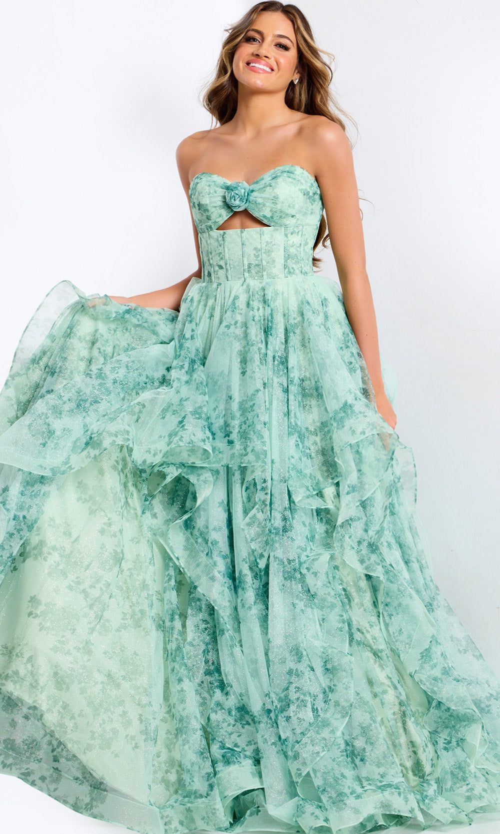 Jovani 49777 - Keyhole Front Floral A-Line Gown