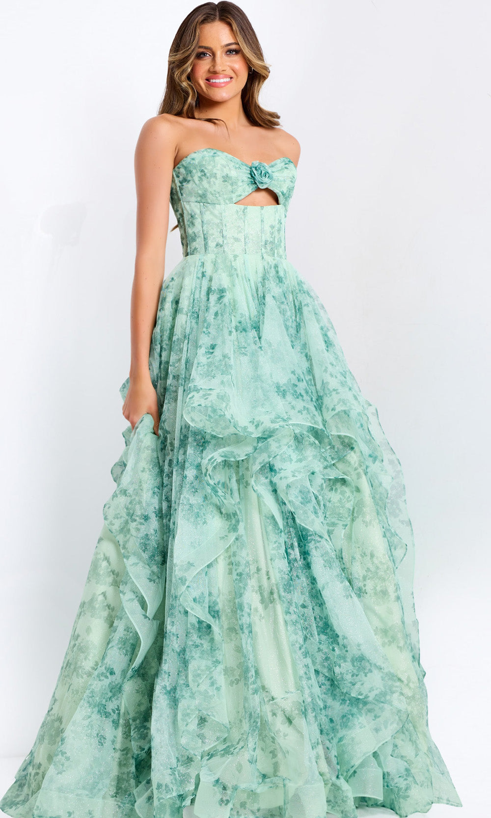 Jovani 49777 - Keyhole Front Floral A-Line Gown