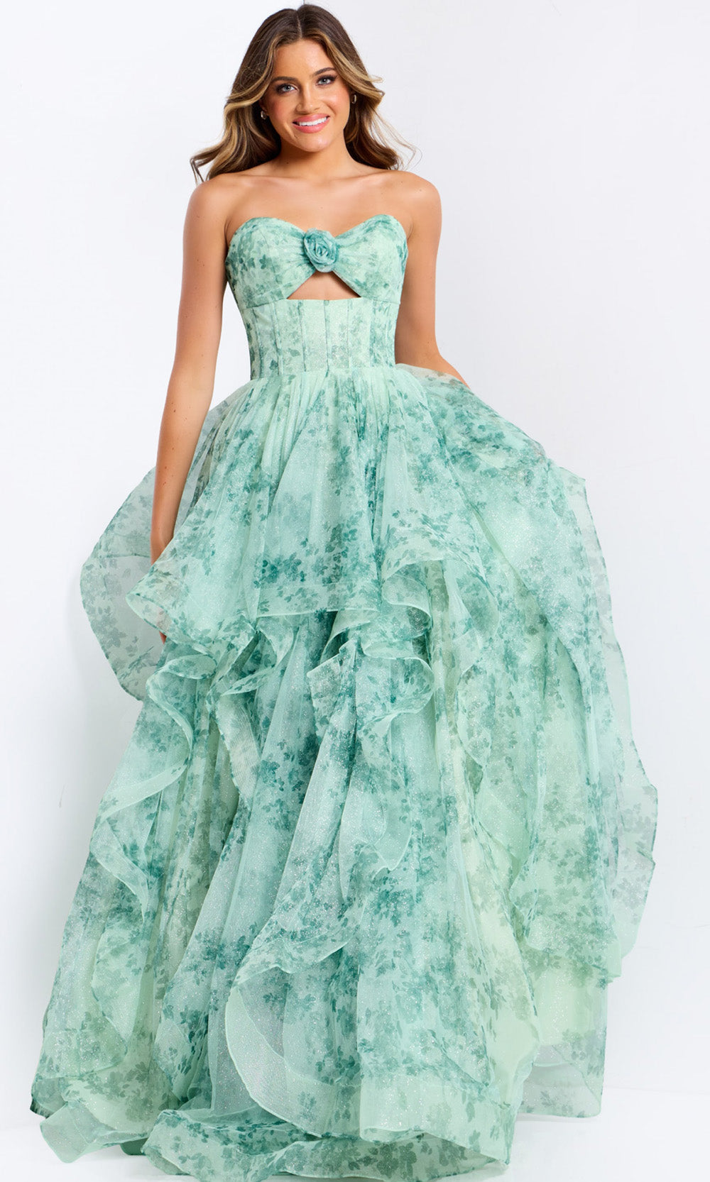 Jovani 49777 - Keyhole Front Floral A-Line Gown