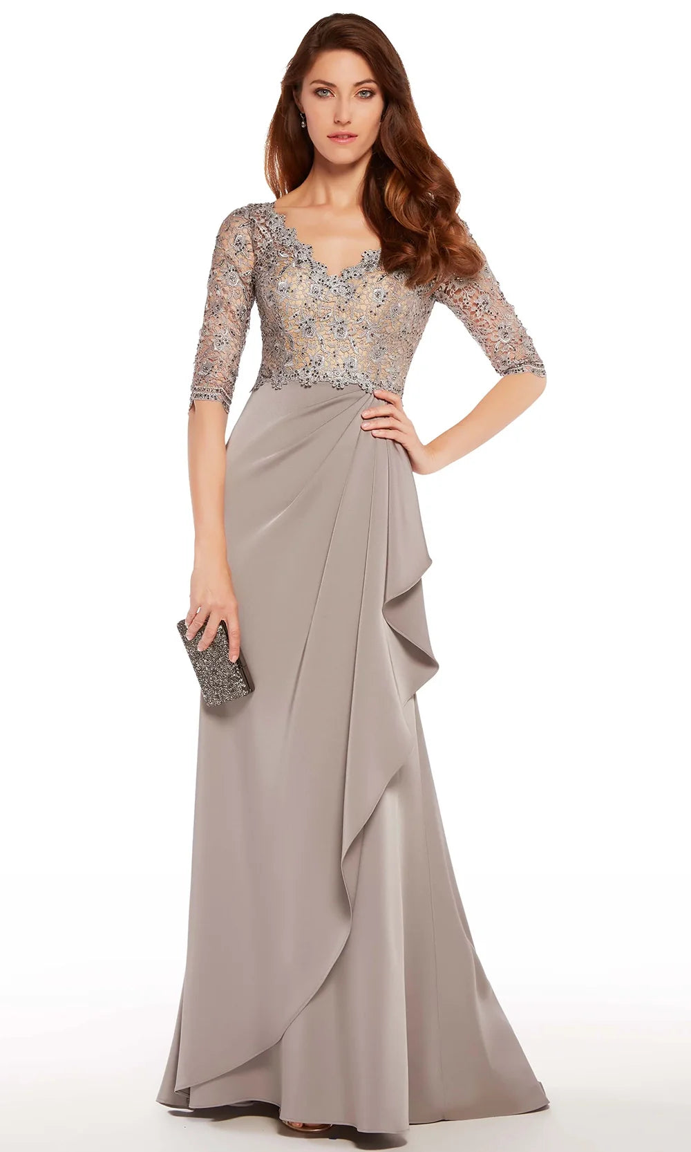 Alyce Paris 27260 - Three-Quarter Sleeve Dress with Draped Detail Mother of the Bride Dresses