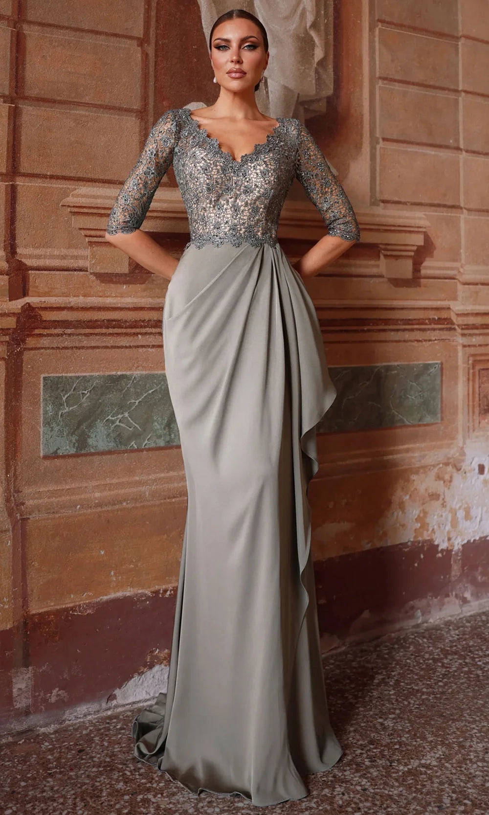 Alyce Paris 27260 - Three-Quarter Sleeve Dress with Draped Detail Mother of the Bride Dresses