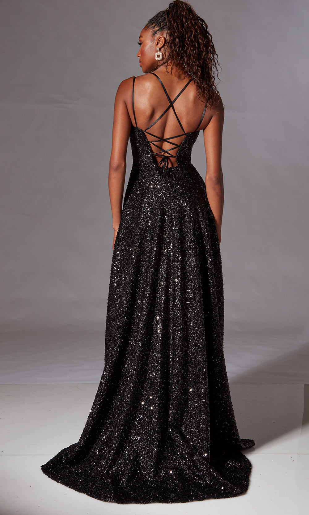 Aerie Couture 273 - Long Sequins A-Line Dress - Sweetheart Neckline, Sequin Embellished Bodice, Corset Structure, Lace Up Back, High Leg Slit, A Line Aerie Couture 273 - Long Sequins A-Line Dress - Sweetheart Neckline, Sequin Embellished Bodice, Corset Structure, Lace Up Back, High Leg Slit, A Line