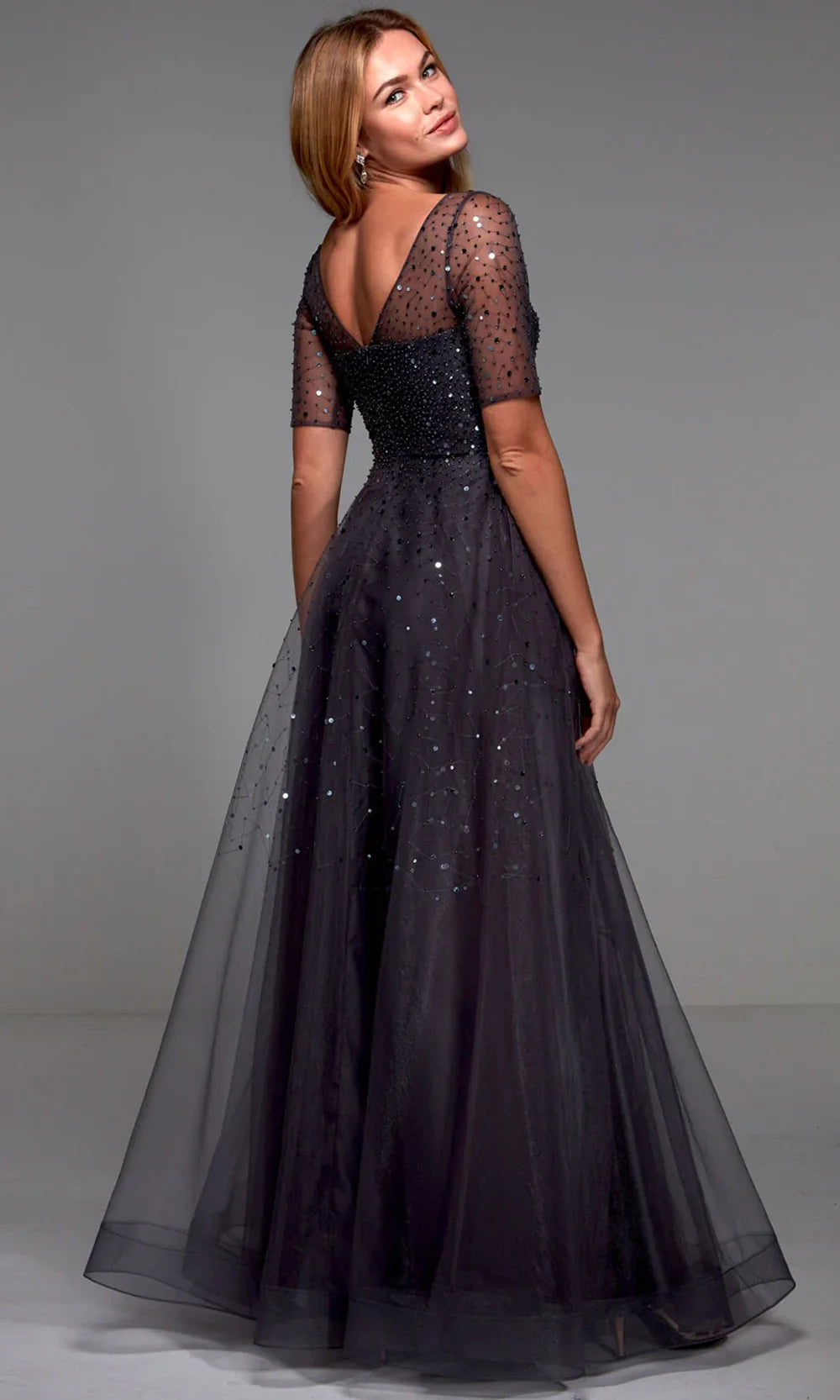 Alyce Paris 27481 - Illusion Short Sleeve Glitter Formal Dress