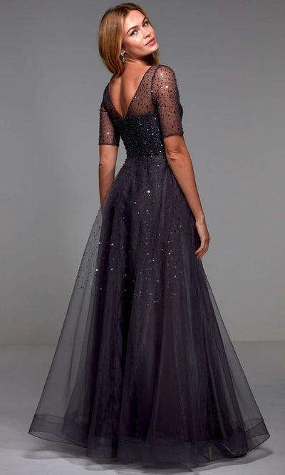 Alyce Paris 27481 - Illusion Short Sleeve Glitter Formal Dress