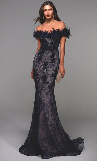 Alyce Paris 27490 - Beaded Lace Feathered Neckline Dress Evening Dresses