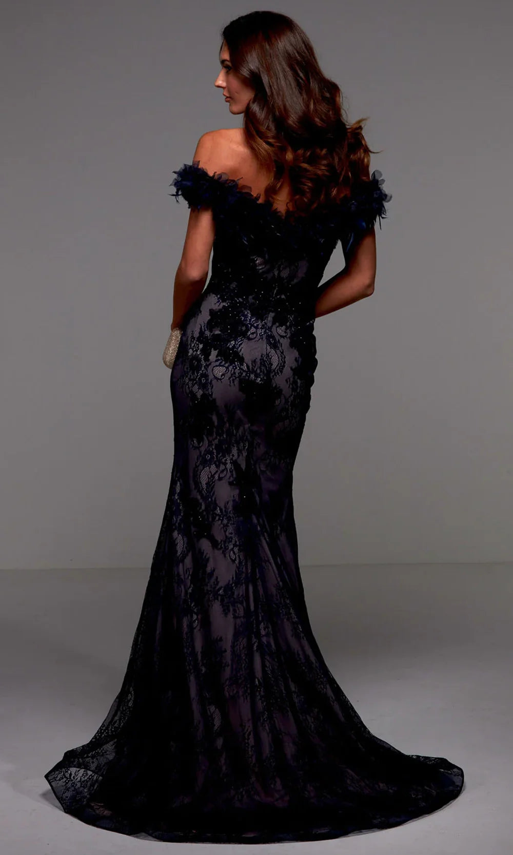 Alyce Paris 27490 - Feathered Off Shoulder Lace Dress Evening Dresses