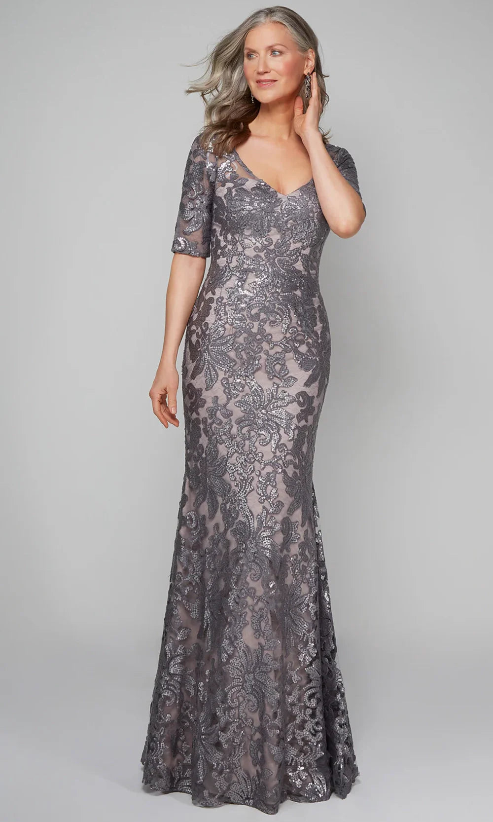 Alyce Paris 27497 - Short Sleeve Patterned Sequin Formal Gown Mother of the Bride Dresses