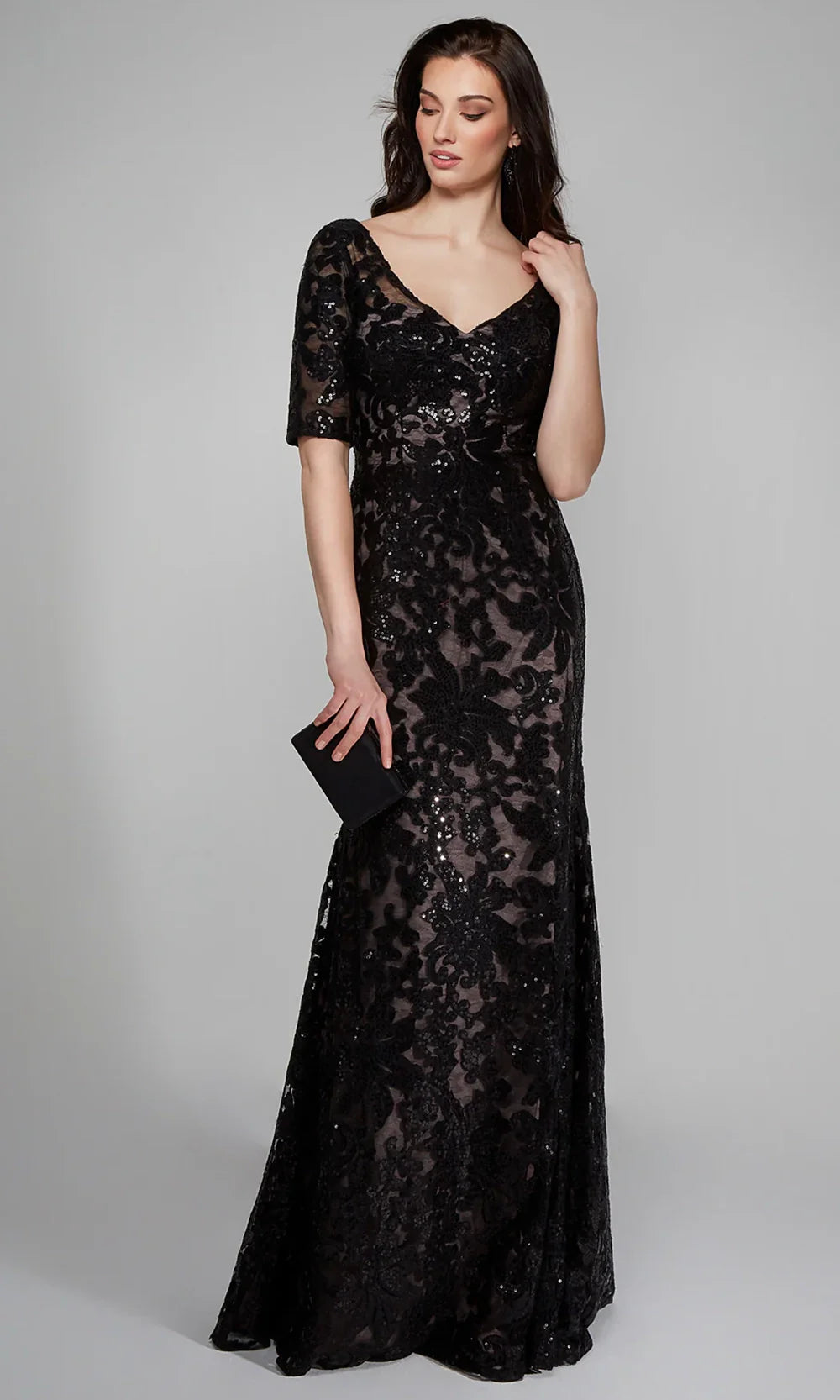 Alyce Paris 27497 - Short Sleeve Patterned Sequin Formal Gown Mother of the Bride Dresses