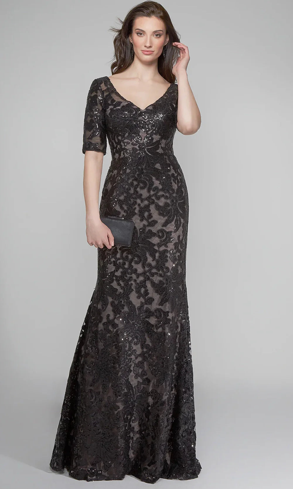 Alyce Paris 27497 - Short Sleeve Patterned Sequin Formal Gown Mother of the Bride Dresses
