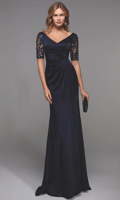 Alyce Paris 27498 - Beaded Sleeve Ruched Formal Gown Mother of the Bride Dresses