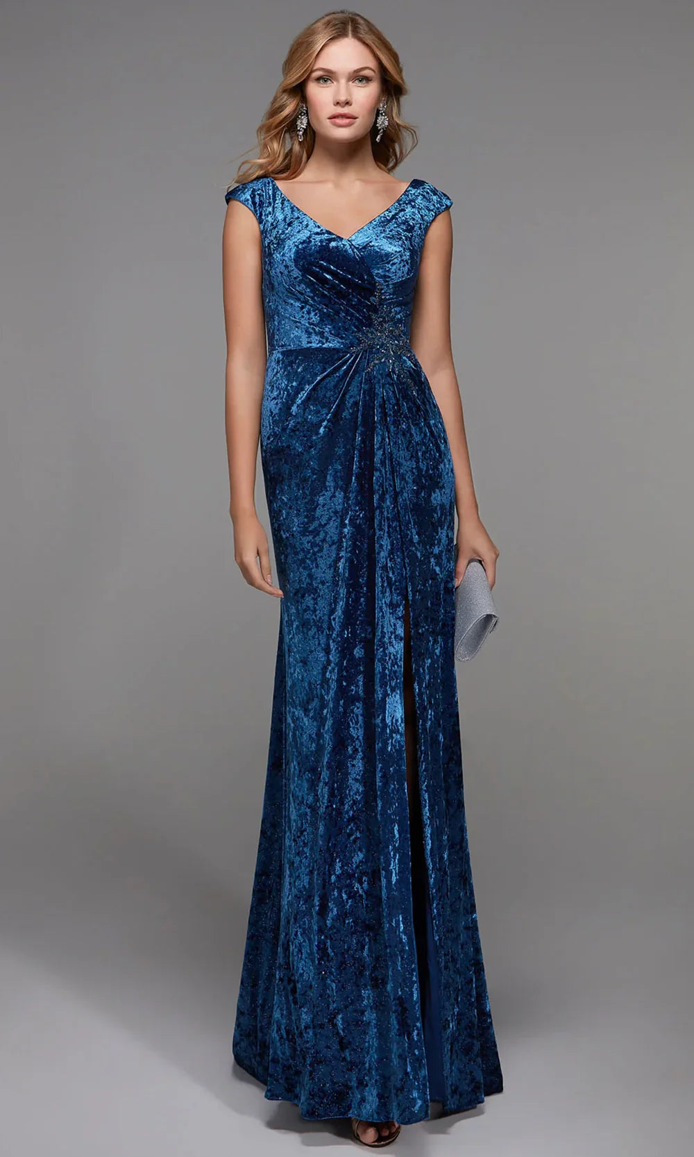 Alyce Paris 27507 - Cap Sleeve Ruched Velvet Dress Evening Dresses