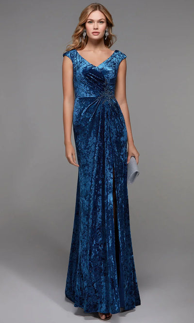 Alyce Paris 27507 - Cap Sleeve Ruched Velvet Dress Evening Dresses