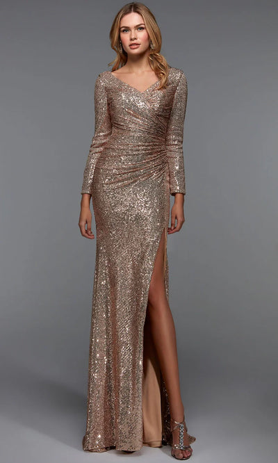 Alyce Paris 27523 - Long Sleeve Ruched Sequin Gown Formal Gowns