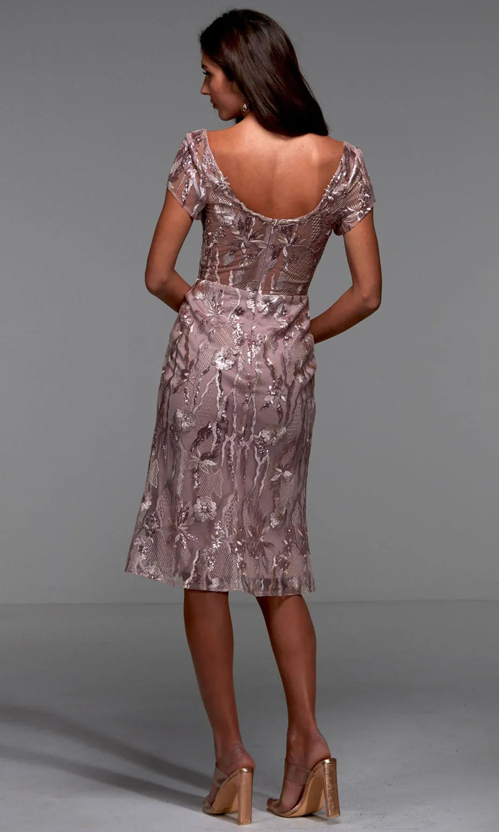 Alyce Paris 27534 - Scoop Back Embroidered Knee-Length Dress Wedding Guest