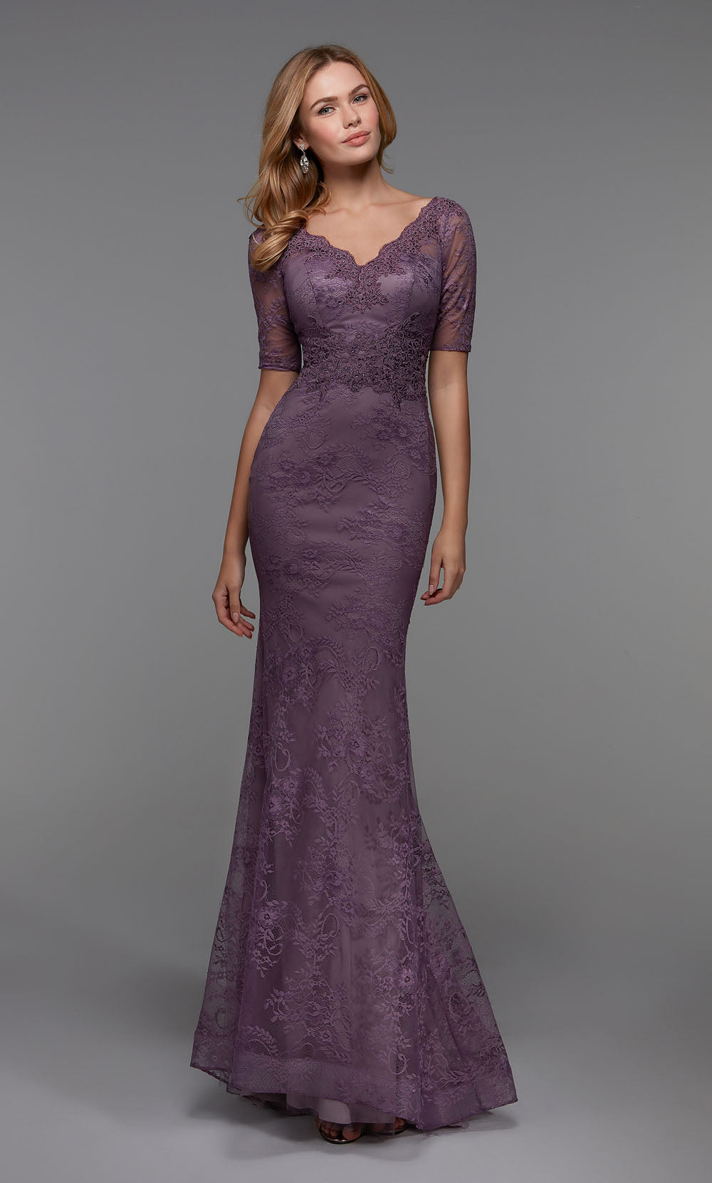 Alyce Paris 27536 - Short Sleeve Fitted Lace Evening Dress Formal Gowns