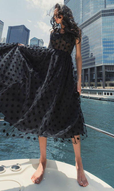 Ieena Duggal 27539 - Sheer Bodice Polka Dot A-Line Gown Homecoming Dresses