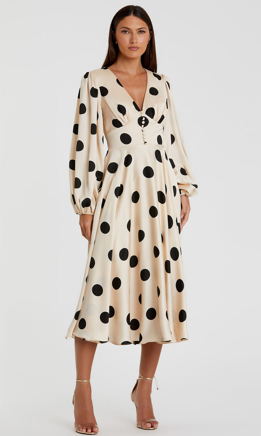 Mac Duggal 27542 - V-Neck A-Line Dress with Polka Dot Semi Formal