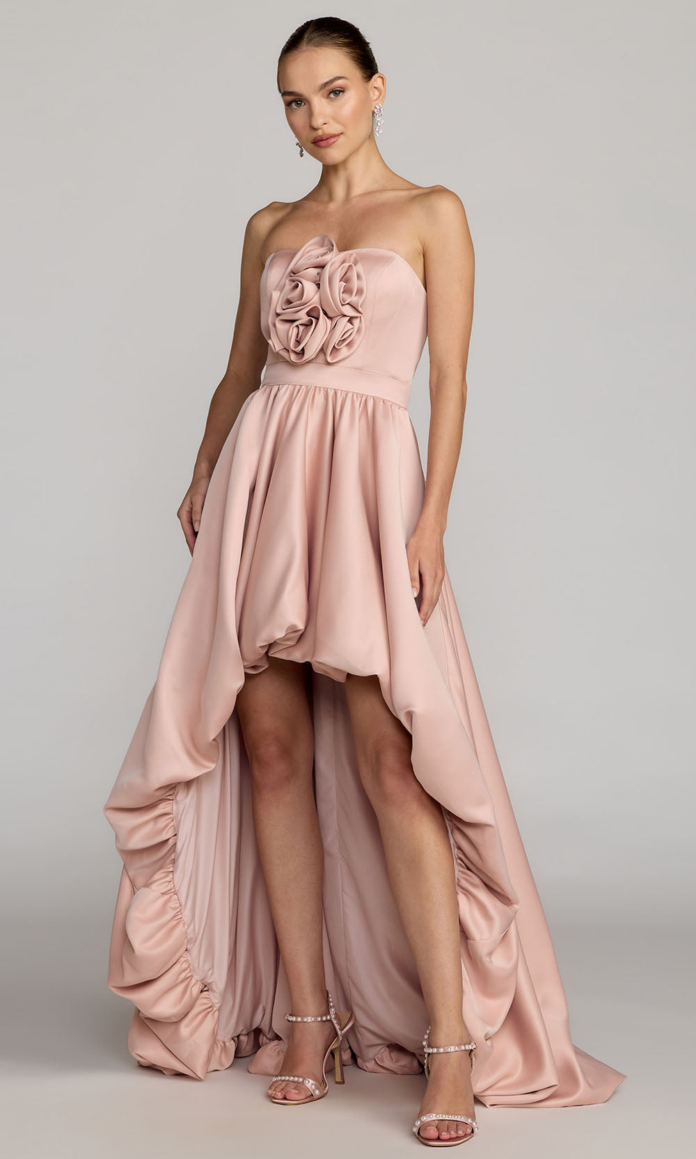 Mac Duggal 27554 - Strapless High-Low Rosette Gown Prom Dresses in Pink