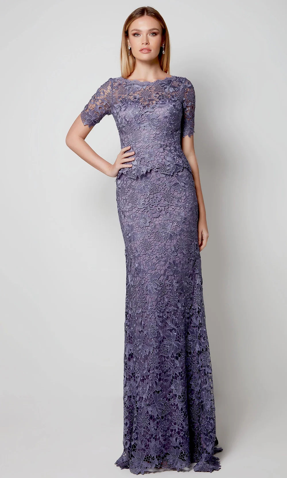 purple lace peplum dress Lilac Coast Lace Bodice Peplum Midi Dress