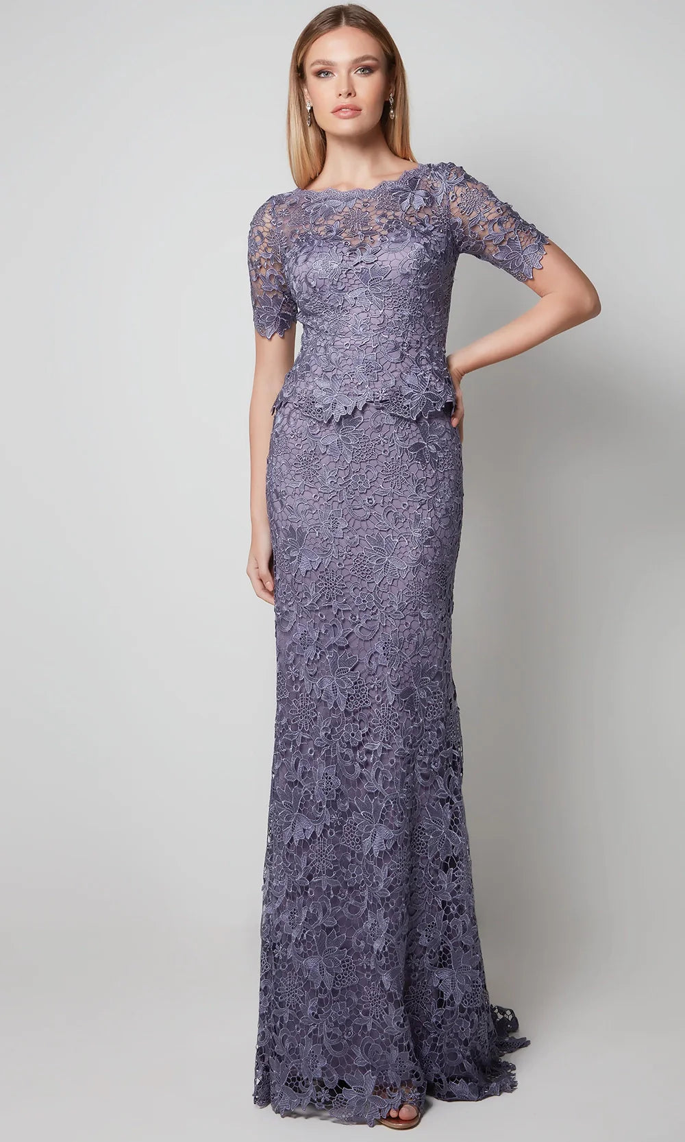 Alyce Paris 27555 - Peplum Waist Lace Bodice Evening Dress Mother of the Bride Dresses