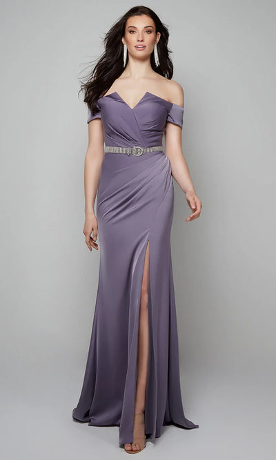 Alyce Paris 27558 - V-Neck High Slit Evening Gown Formal Gowns