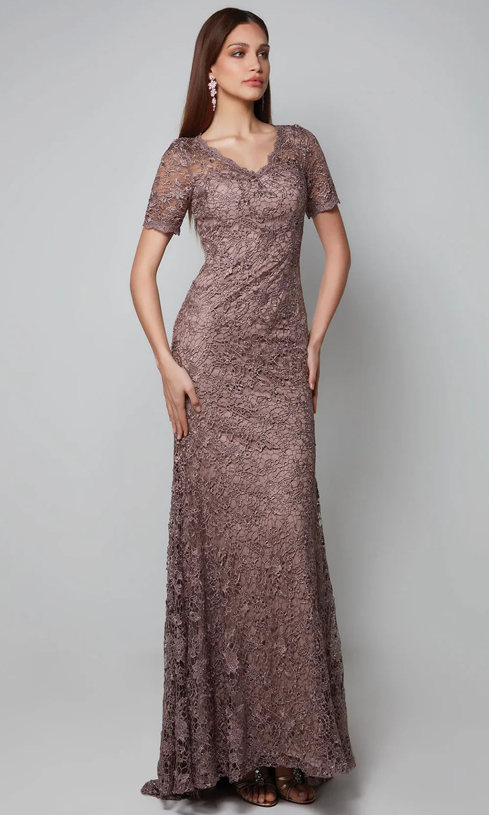Alyce Paris 27561 - Floral Lace Classic V-Neck Long Dress Formal Gowns