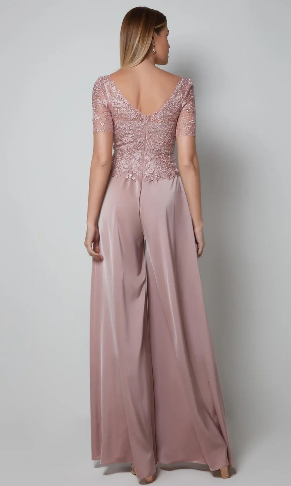 Alyce Paris 27564 - Short Sleeve Embroidered Faille Jumpsuit Formal Pantsuits