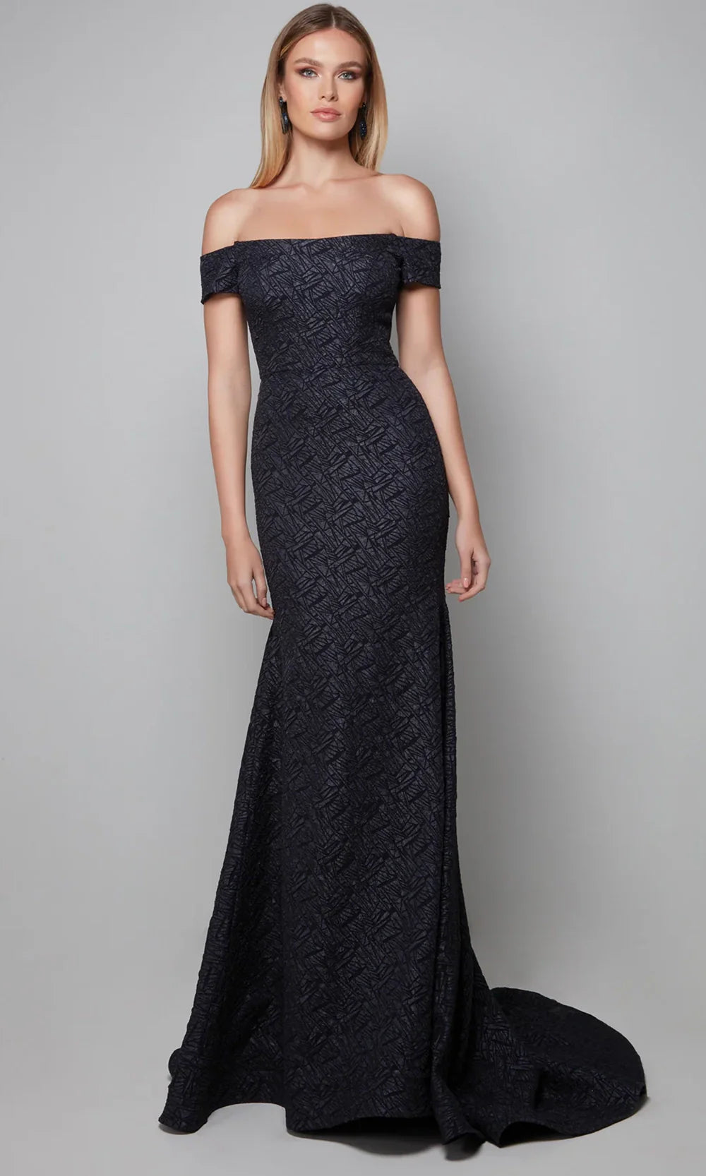 Alyce Paris 27578 - Off Shoulder Geometric Jacquard Gown Prom Dresses