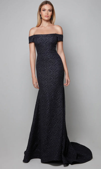 Alyce Paris 27578 - Off Shoulder Geometric Jacquard Gown Prom Dresses