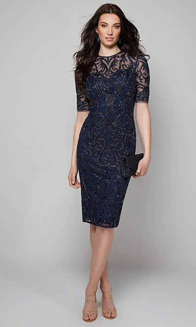 Alyce Paris 27583 - Beaded Mesh Knee Length Cocktail Dress Cocktail Dresses