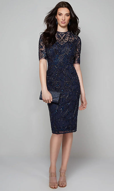 Alyce Paris 27583 - Beaded Mesh Knee Length Cocktail Dress Cocktail Dresses