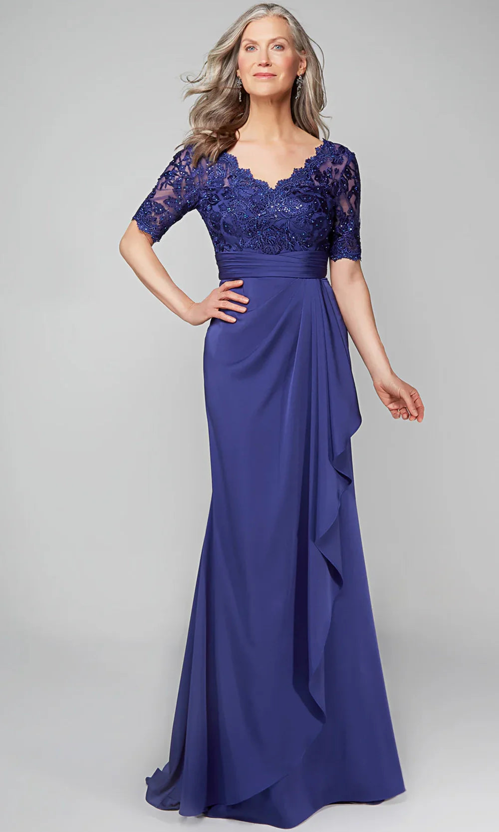 Alyce Paris 27595 - Draped Skirt Lace Short Sleeve Dress Mother of the Bride Dresses