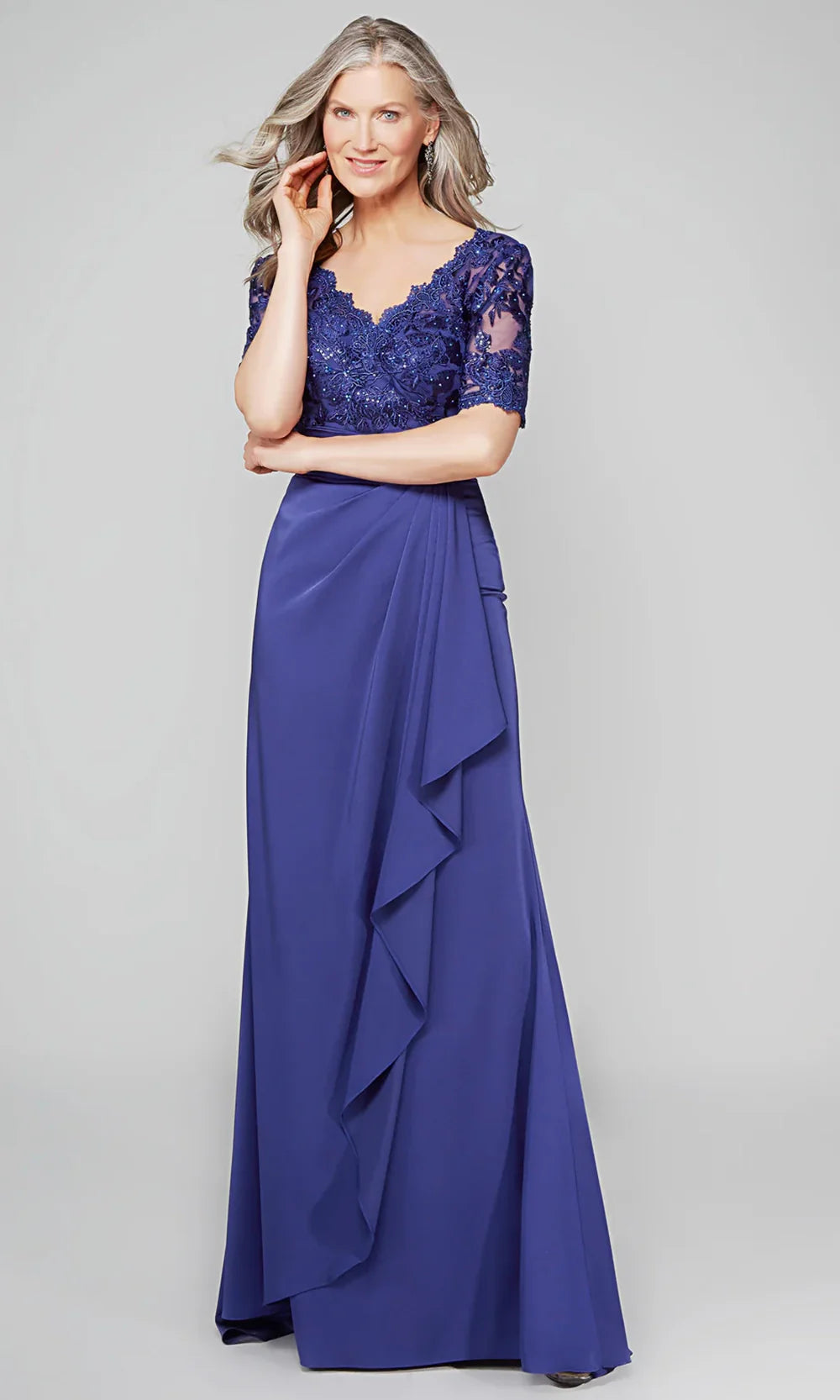 Alyce Paris 27595 - Draped Skirt Lace Short Sleeve Dress Mother of the Bride Dresses